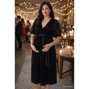 ASOS Womens Maternity Midi Dress Size 8 Black Velvet Glitter Glam Party Cocktail